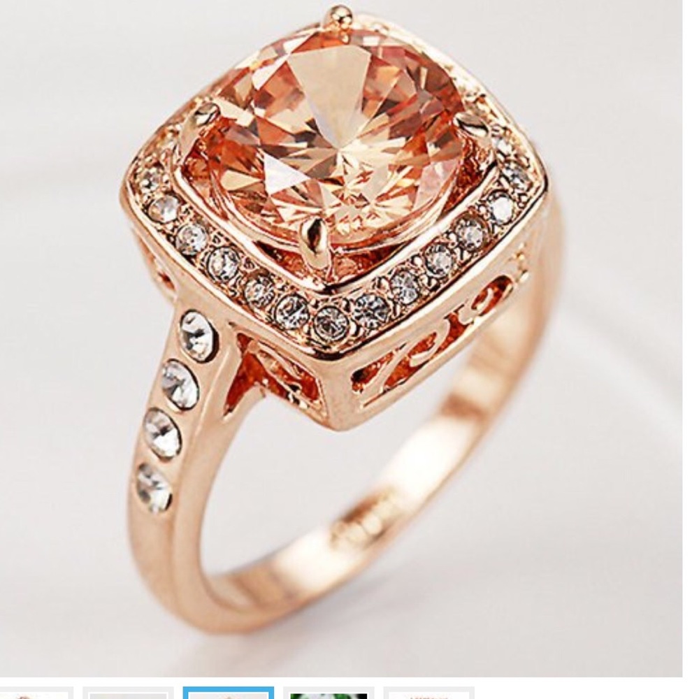 Rose Gold Quartz .925 White Gold Filled Ring - Picture 5 of 6